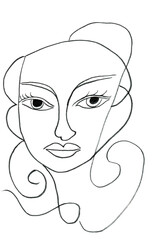 Abstract Female Face One Line Art Drawing Minimalist Modern Portrait Illustration