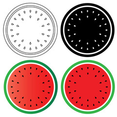 Fototapeta premium water melon fruit icon vector with line art style, bold style, color art style and glossy color style for design elements about fruit or healthy food