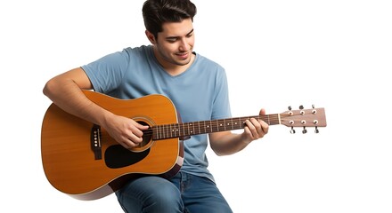 Obraz premium Acoustic Serenade: Young Man Playing Guitar