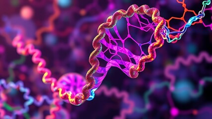 An abstract representation of metabolic pathways in vibrant colors, twisting like a double helix.