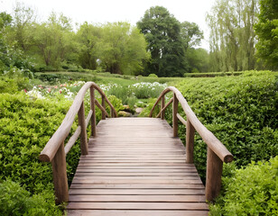 Obraz premium A photo of a wooden garden bridge isolated on a white background.