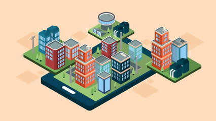 isometric illustration vector about map of the modern city
