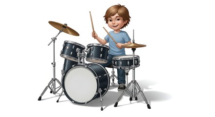 Fototapeta premium Boy Drummer: Animated Musical Passion