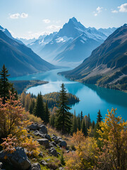 the emergence of mountains and lakes in early spring