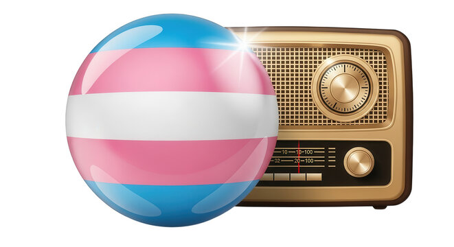 Transgender flag orb with vintage radio for pride month concept isolated on transparent background