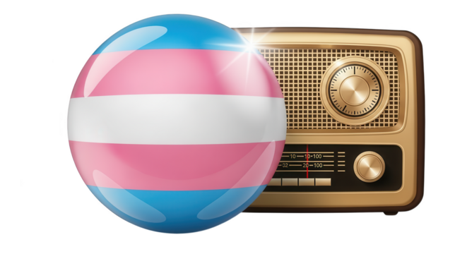 Transgender flag orb with vintage radio for pride month concept isolated on transparent background