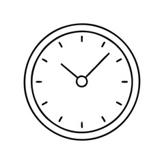 Minimalist Black and White Outline Clock Icon Representing Time, Schedule, and Deadline