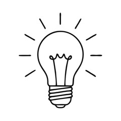 Hand Drawn Light Bulb with Rays Icon - Idea and Innovation Concept Illustration