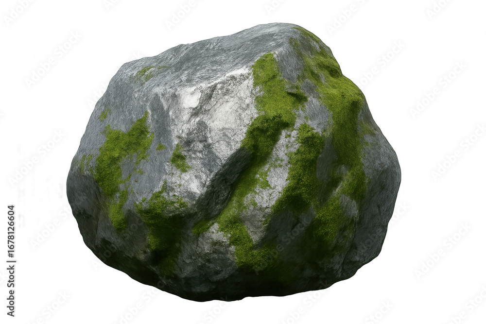 Poster 3d rendering of a mossy rock isolated on transparent background, perfect for nature-related projects
