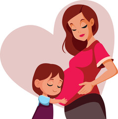 Fototapeta premium Girl Excited about Having a Sister or Brother Vector Illustration. Cheerful child loving the idea of being the bigger sibling welcoming sister or brother 