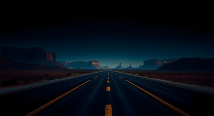 Cinematic Desert Highway Landscape &ndash; Dramatic Road through Red Rock Canyons