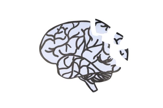 Brain cutout design with crack for challenges, isolated on white, PNG