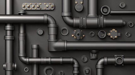 Obraz premium Intricate network of dark pipes and fittings.