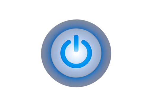 tombol daya, tombol on off, tombol mati menyala - Power button symbol glowing blue technology startup concept