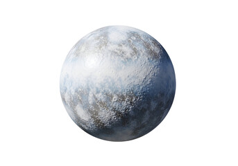 Naklejka premium A detailed, icy celestial body is centered against a dark backdrop, showcasing its textured surface and cool color palette.