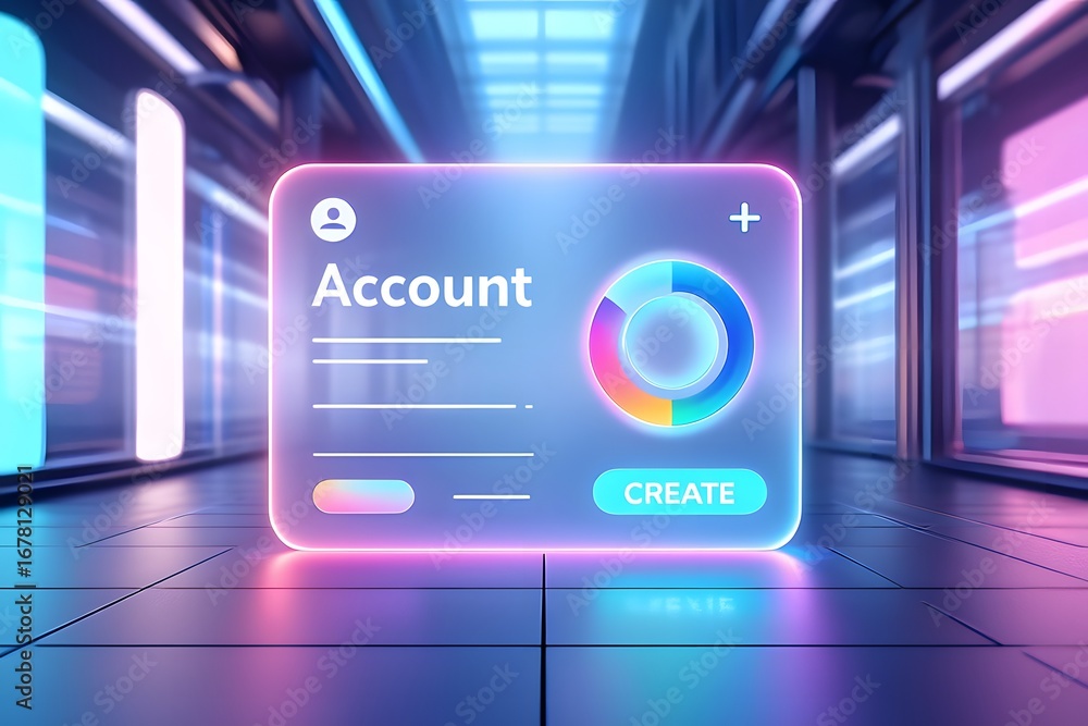 Aufkleber futuristic digital account creation and user profile setup interface, featuring a neon-glowing sign-