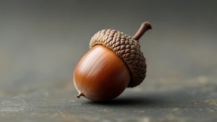 Detailed Macro Shot of a Single Acorn on Textured Surface, Autumnal Beauty.