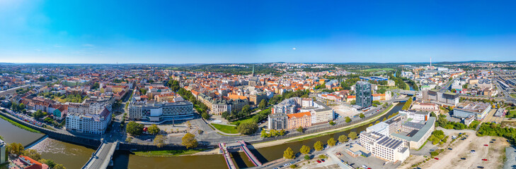 Panorama of the old town of Pilsen, Czech republic