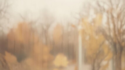 Obraz premium Soft Focus Autumn Landscape Through Rain-Streaked Window Glass, Muted Fall Colors, Cozy Melancholy