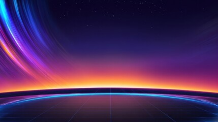 Vibrant cosmic landscape with a colorful horizon and starry night sky, ideal for digital backgrounds