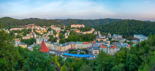 Sunset panorma view of Karlovy Vary in Czech republic