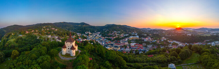 Fototapeta premium Sunrise view of the New castle at Banska Stiavnica, Slovakia