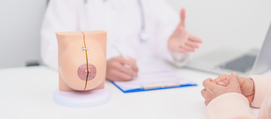 woman Patient consultation with doctor for Breast Augmentation Surgery, October Breast Cancer...