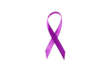 Purple ribbon for awareness and support, isolated on white, PNG