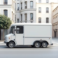 AI Generative. White Delivery Van on Modern City Street. 19