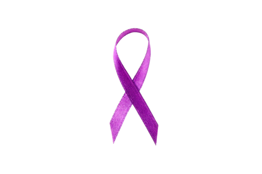 Purple ribbon for awareness and support, isolated on white, PNG