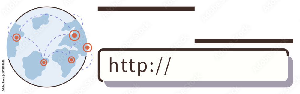 Aufkleber globe with linked locations and lines, browser url bar detail emphasizing global internet access. id