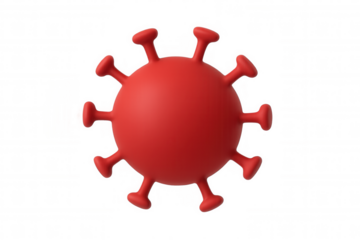 Rotating red coronavirus 3d model, transparent background, visualizing viral structure and pandemic-related medical concepts