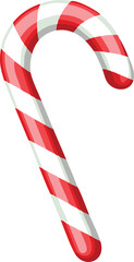 Obraz premium A classic cartoon vector illustration of a single red and white striped candy cane, with a slight gloss, a traditional Christmas sweet symbol, clean and simple, isolated on a white background.