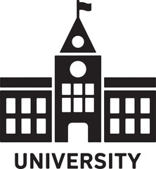 School building silhouette vector illustration, black university icon symbol on white background