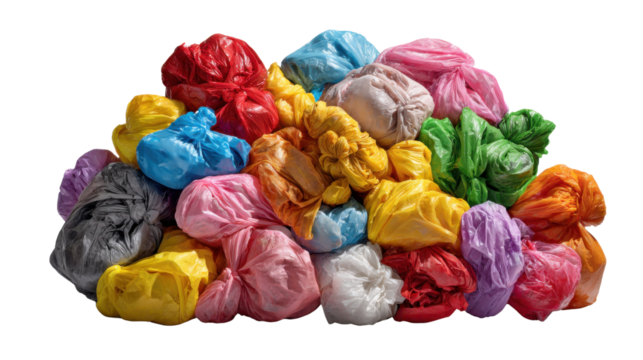 Plastic bags, Environmental Dilemma: A vibrant cluster of discarded plastic bags presents a colorful yet alarming illustration of the escalating plastic pollution crisis.