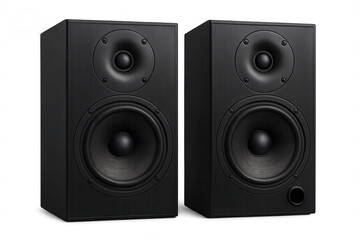 Obraz premium Two black speakers are standing on a transparent background, creating a professional and minimalist audio setup