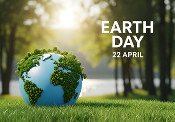 Celebrate earth day on april 22nd with a vibrant globe covered in lush greenery, symbolizing our planets beauty and the importance of environmental conservation