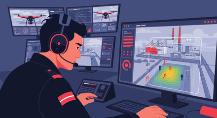 Centralized drone surveillance and human monitoring by professional security personnel
