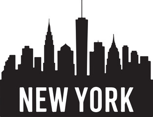 Fototapeta premium New York skyline vector illustration with famous landmarks, black city silhouette on white background for travel and business design