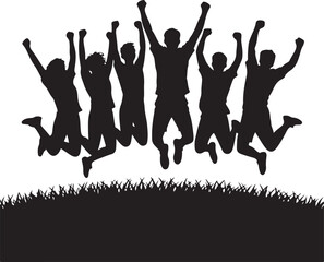 Silhouettes of People Jumping and Celebrating – Vector Set of Excited Poses