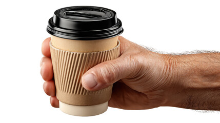 Hand Holding Coffee Cup: A close-up shot of a hand cradling a takeaway coffee cup, a simple pleasure representing the daily essentials.