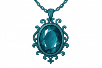 Turquoise pendant dangling from delicate silver chain, transparent background enabling seamless digital composition and graphic design integration