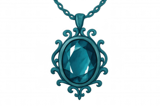 Turquoise pendant dangling from delicate silver chain, transparent background enabling seamless digital composition and graphic design integration - Powered by Adobe