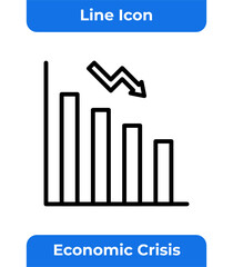 Economic Crisis Line Icon, Financial Chart, Bar Graph Down, Stock Market Crash, Money Loss, Recession, Business Bankruptcy, Minimalist, Simple, Vector Illustration