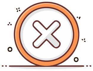 Obraz premium Round red cross mark in orange circle symbolizing wrong delete or close icon