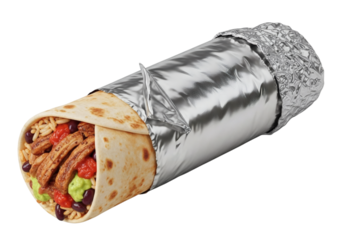 Delicious Chicken Burrito Wrapped in Foil with Rice Beans and Guacamole Ready to Eat for Lunch or Dinner Fresh Ingredients and Vibrant Colors