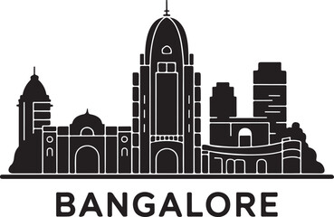 Fototapeta premium Bangalore skyline line art vector illustration black silhouette modern city design on white background