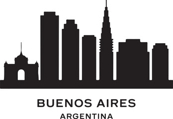 Naklejka premium Buenos Aires Argentina skyline horizontal banner vector illustration, black city silhouette on white background