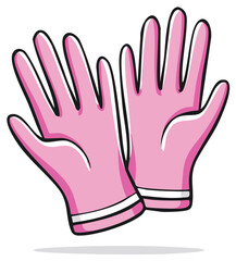 Obraz premium Cartoon illustration of pink rubber household gloves for cleaning and protection