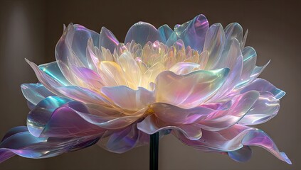 Ethereal Iridescent Flower with Translucent Pastel Petals Illuminated.